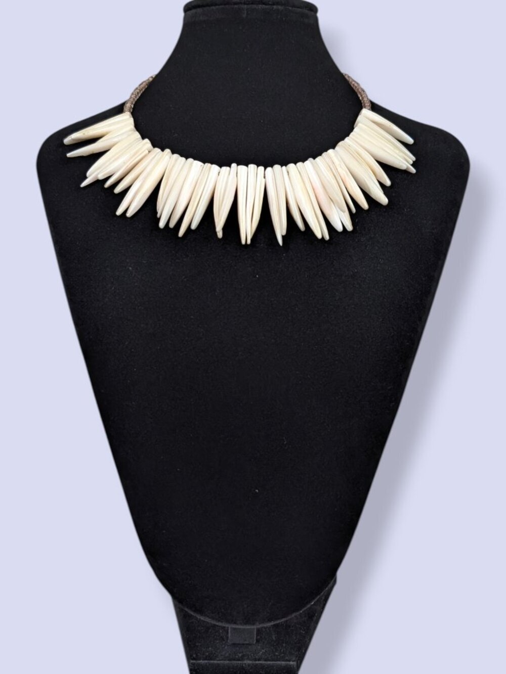 Mother of Pearl Tribal-Inspired "Tooth" Torque Necklace